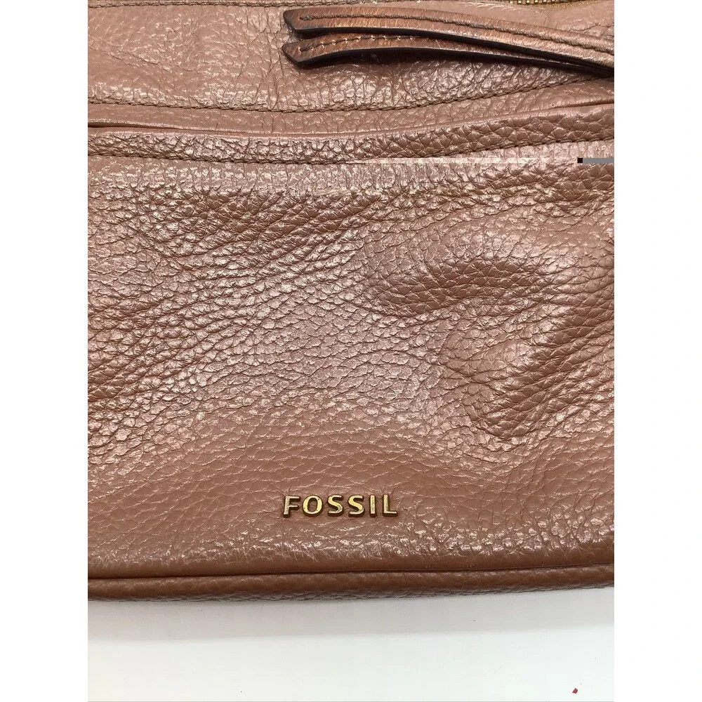 Vintage Fossil  Fiona Leather Shoulder Bag Adjustable Brown Pebbled Brass Key